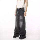Threebooy Street Fashion American Retro Black Gray Denim Pants Trendy Denim Zipper Wide Leg Loose Straight Leg Pants